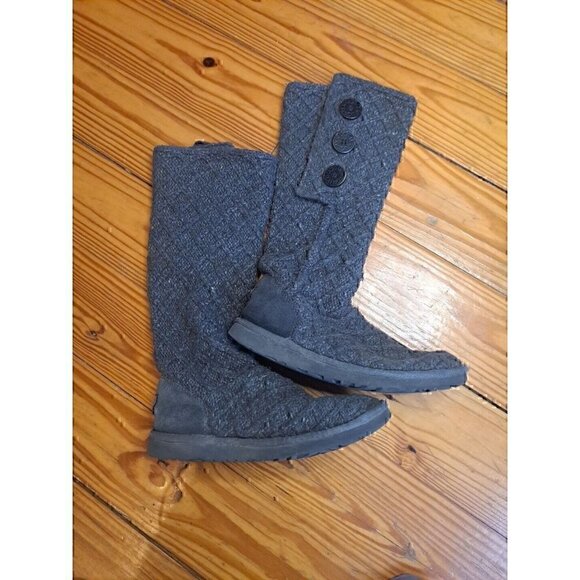 UGG Australia Lattice Cardi Knit Sweater Boots Women's Size 8 Gray Tall - Picture 1 of 4